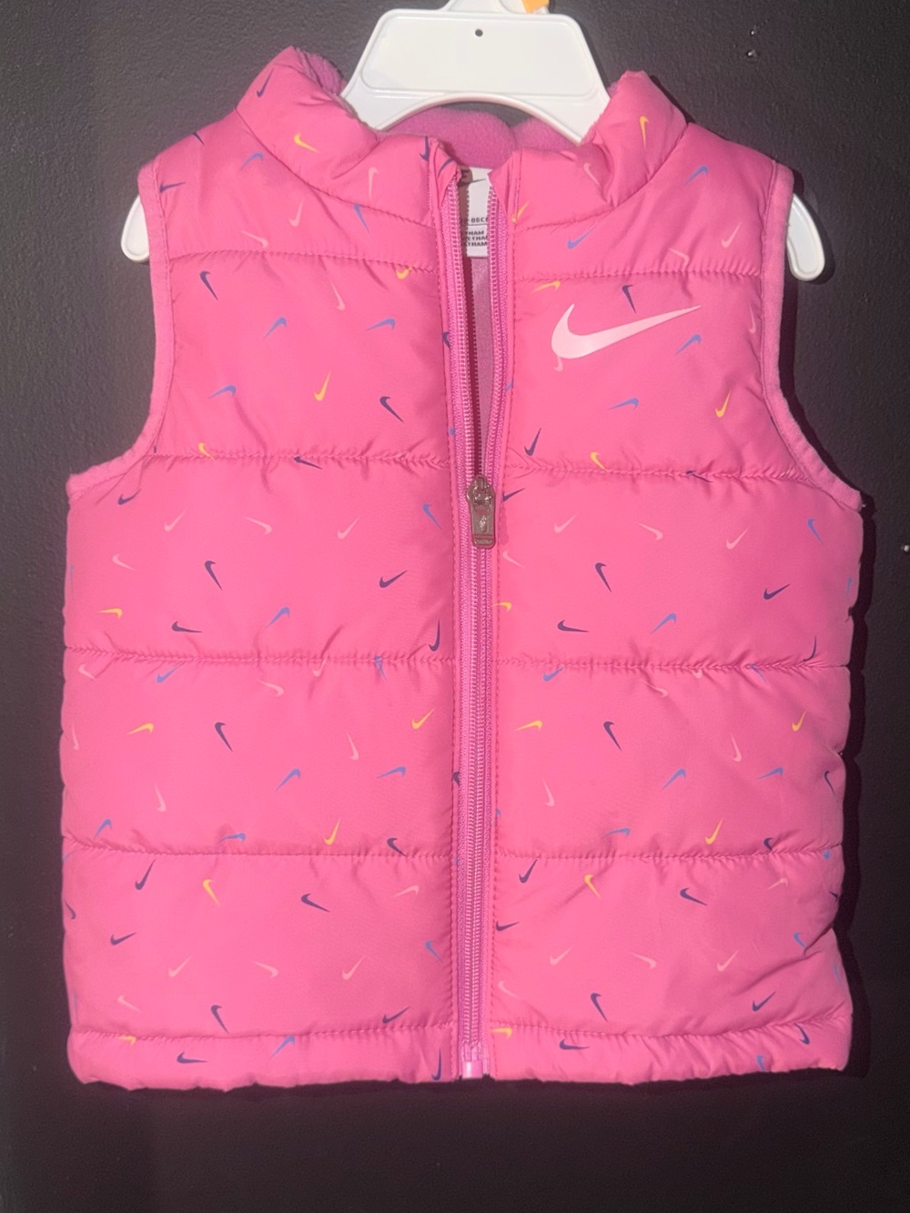 Nike Kids Pink Puffer Vest with Multicolor Swoosh Accents